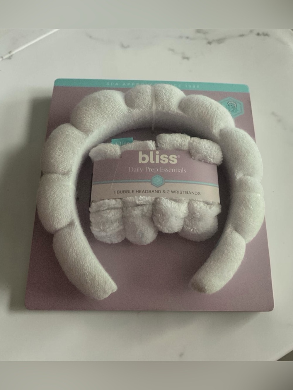 Bliss Spa Plush Microfiber Baby Blue Bubble Headband & Wristband Set